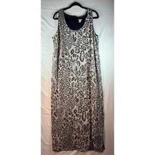 Chicos Leopard Print Maxi Dress Grey Black Sleeveless Side Slit Size 2.5 XL