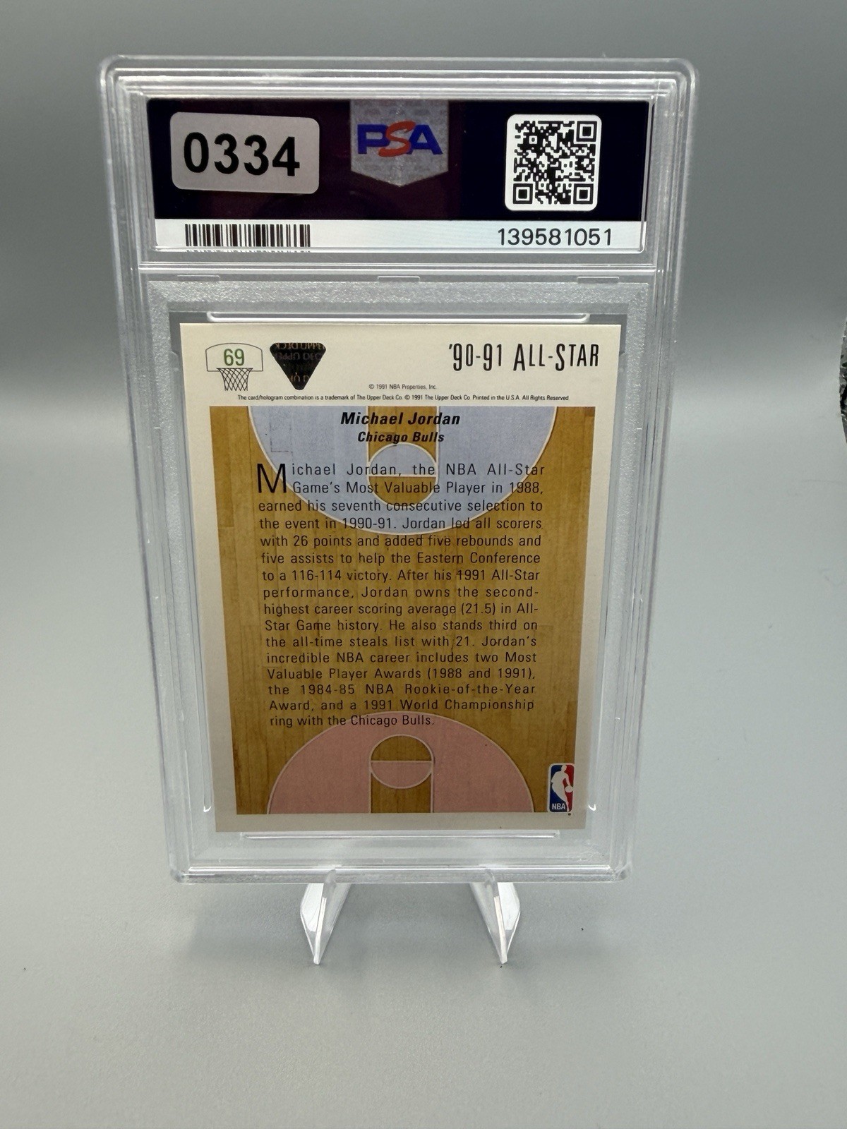 1991 UPPER DECK ALL STAR MICHAEL JORDAN BULLS MVP HOF PSA 9 MINT #69 HOF view 2
