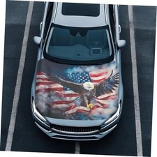 Elastic Polyester Car Hood Cover, A Removable Automotive American Flag Eagle