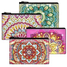 4 Pcs Diamond Painting Art Makeup Bags DIY Purses Toiletry 5d Handmade Mandala