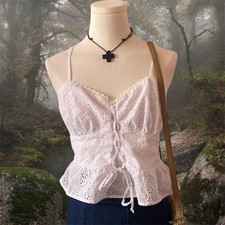 White Eyelet Lace Up Cami Top Fairycore Cottagecore Coquette