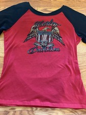 Harley Davidson Made in USA Bling Out Eagle Shirt sz XL 3/4 Sleeve Red Black