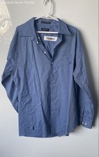 Nautica Mens Blue Cotton Long Sleeve Button-Down Dress Shirt Size 17.5