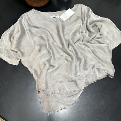 NWT Gigi Moda Grey 100% Silk Hand Made One Size Beautiful Blouse