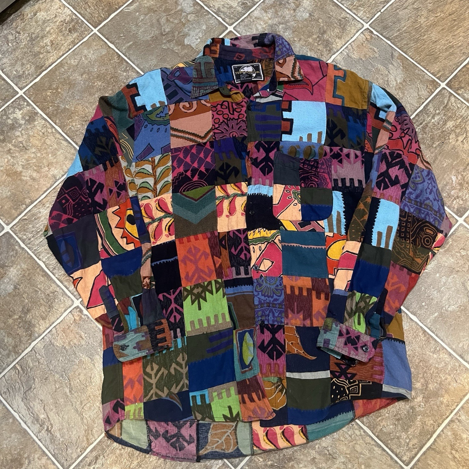 Terranova Patchwork Batik Long Sleeve Button Shir… - image 1