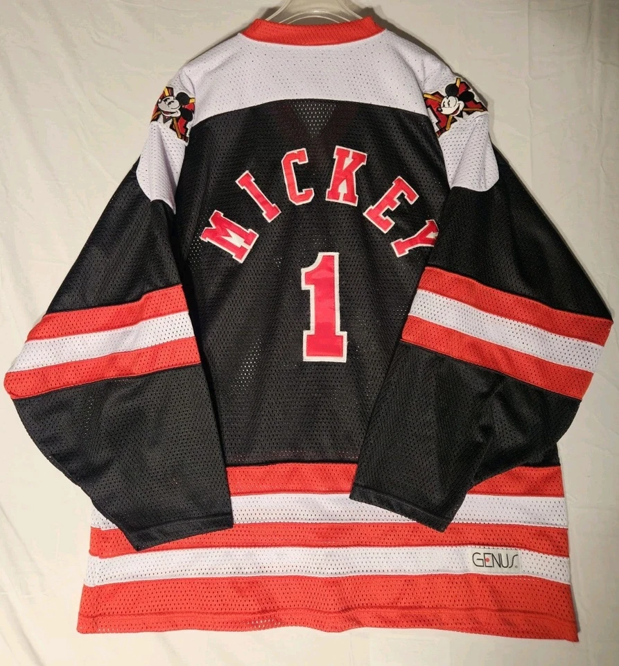 Camiseta deportiva de Mickey Mouse para hombre talla XL negra roja género de hockey #1 vintage años 90 adulto Foto 3 de 4
