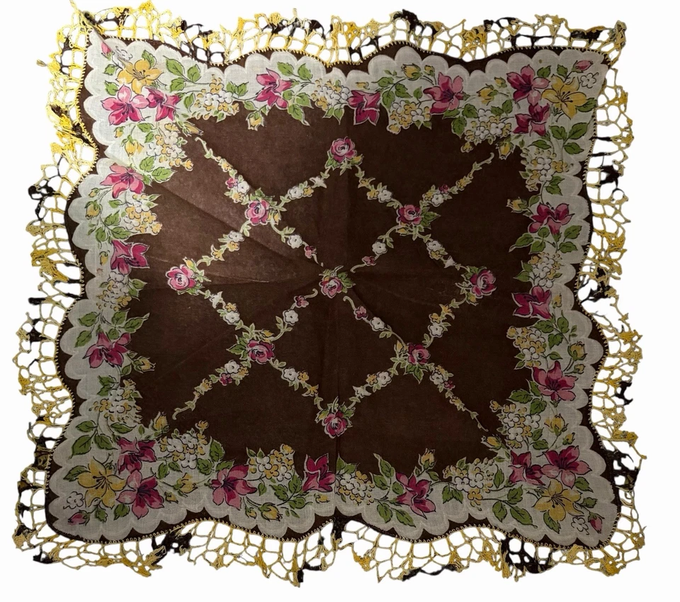 Lote De 7 Pañuelos Vintage Mujer Damas Pañuelos Encaje Crochet Bordes Foto 2 de 4