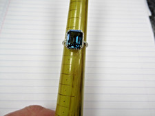 14K White Gold Effy Ocean London Blue Topaz Diamond Halo Ring Sz 7.25 Nice BIN!