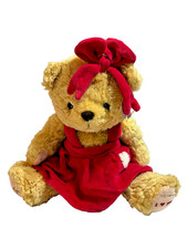 Vintage Cherished Teddies Ltd Ed Plush Val Red Dress Bow Teddy Bear