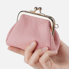 Genuine Leather Women's Coin Purse Change Holder Kiss Lock Key Small Pocket Gift
