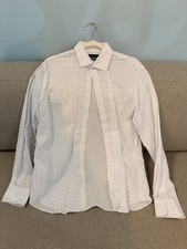 Tommy Hilfiger Slim Fit Spotted Dress Shirt White Blue 100 Cotton Men