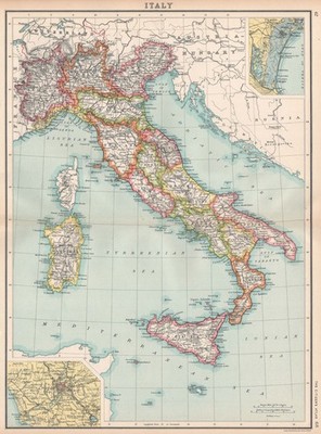 ITALIEN. Regionen & Eisenbahnen anzeigen. Einsatz Venedig; Rom. BARTHOLOMÄUS 1912 Karte