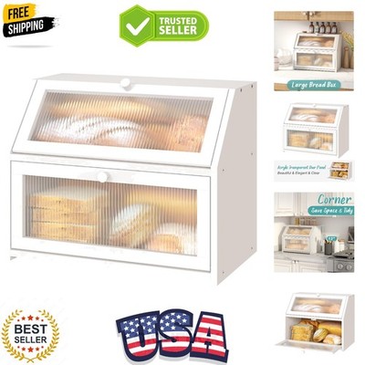 Large White Bamboo Bread Box   Keeps Bread Fresh with Double Layer Design