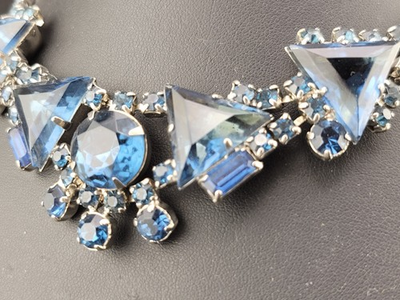 #ad Unusual Vintage Cobalt Blue Triangle Rhinestone Juliana Choker 15quot; Necklace $83.13