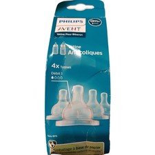 Philips Avent 0m Anti Colic Nipples Qty 4 NEW Flow 1 BPA Free New Bottom Worn
