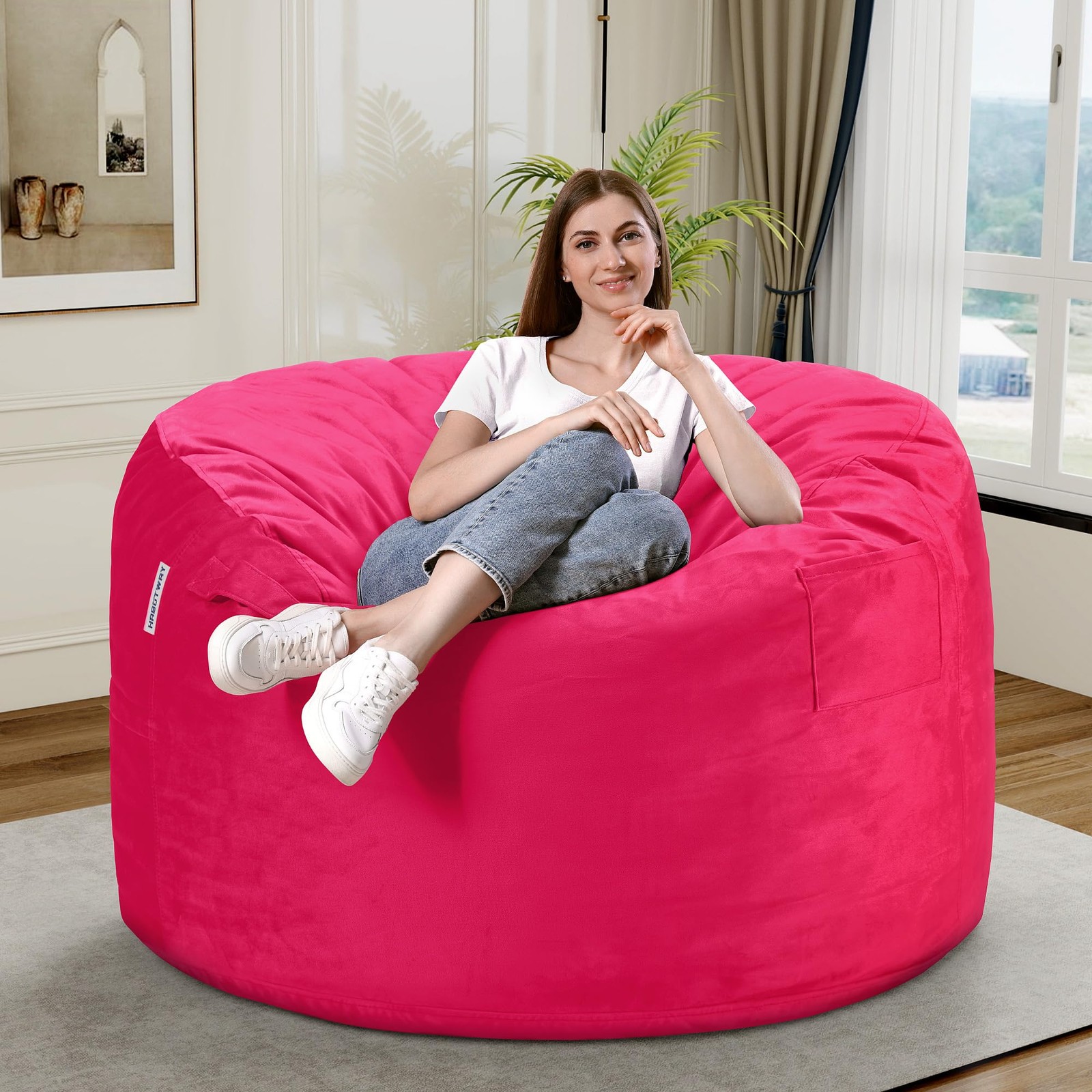 HABUTWAY 3Ft Bean Bag Chair, Luxurious Velvet Ultra Soft Fur, High Rebound Memor