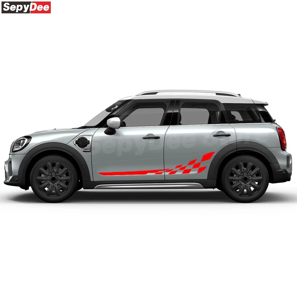 汽车侧条纹方格图形贴纸适用于迷你 Countryman Cooper S R60 F60 — 第 3/4 张图片