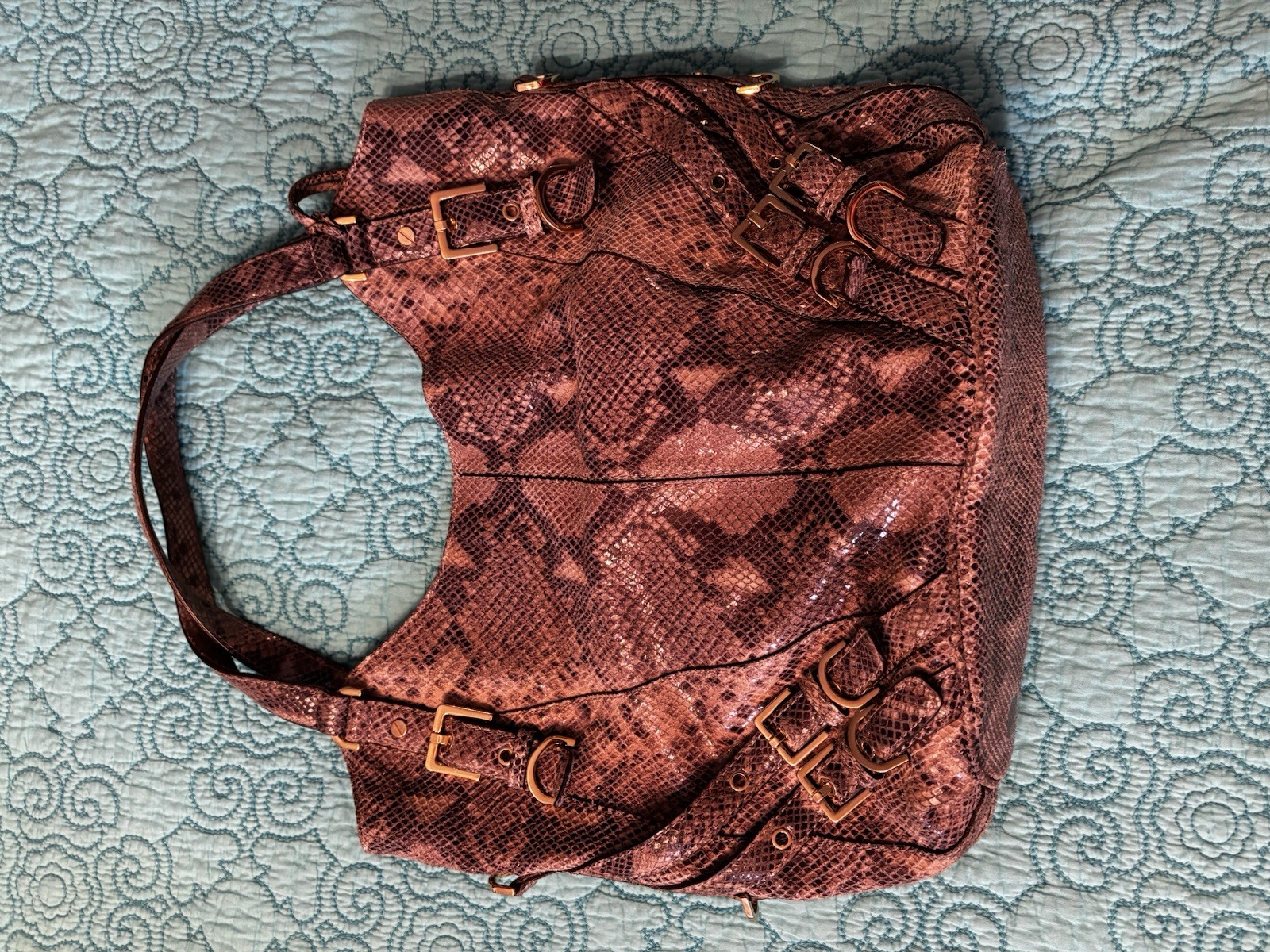 Michael Kors Genuine Python Grey Brown Leather ha… - image 7