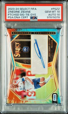 2023-24 PANINI SELECT FIFA ZINEDINE ZIDANE Auto Tie Dye /25 PSA 10/10 Pop 1!