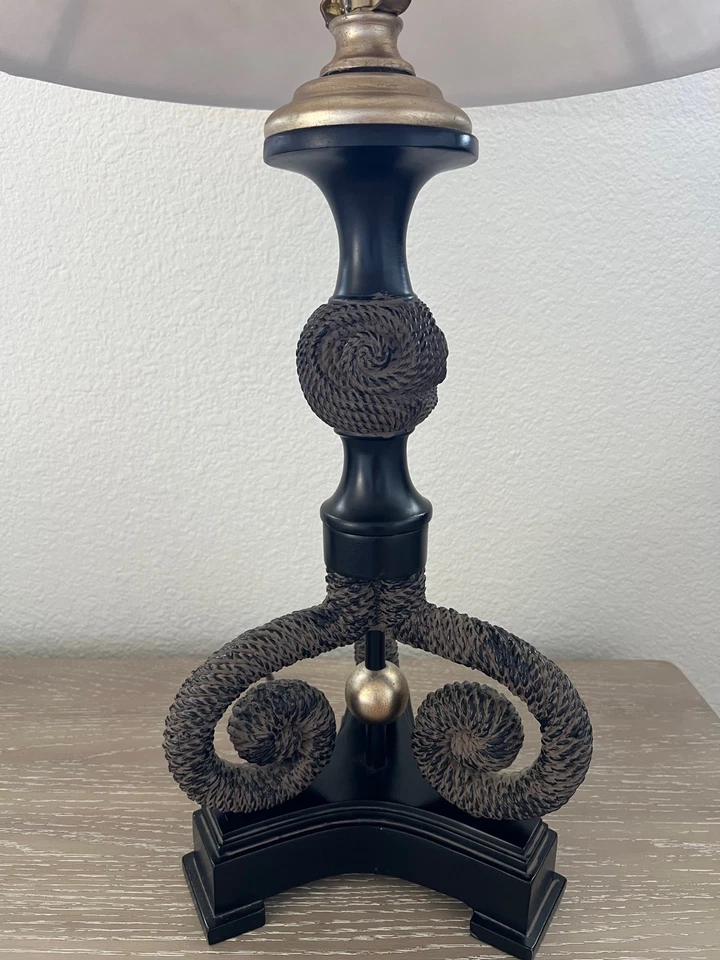 Uttermost Rope Table Lamp, Black with Gold Accents, Taupe Linen Shade - Image 4 of 4