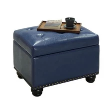 Designs4Comfort 5th Avenue Storage Ottoman in Blue Faux Leather Fabric