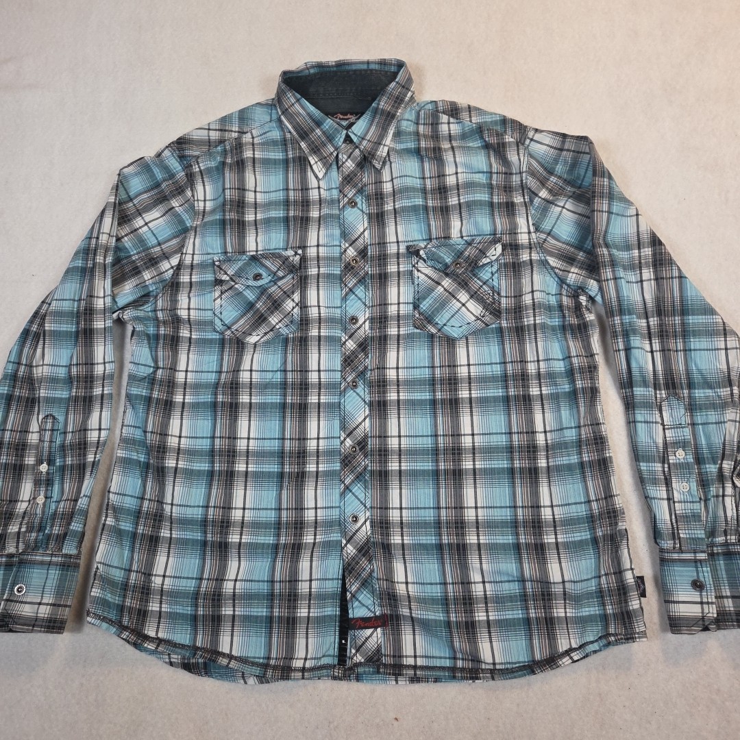 Fender Custom Shop by Rock & Roll Religion Mens XL Shirt Snap Closure Plaid