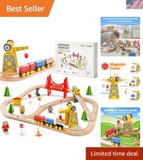 55PCS Wooden Train Set with Crane - Compatible with Major Brand Tracks