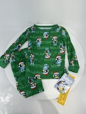 Bluey Holiday Pajama Set 2T Flame-Resistant Cotton Blend Green With Santa Hat Pa