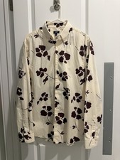 Men  s Express Long Sleeve Button Down Ivory Burgundy Size Large L 