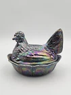 Fenton Carnival Glass Iridescent Amethyst Purple Hen On Nest Chicken USA 5.5"