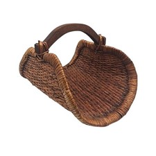 Vintage Wicker Log Carrier Basket with Wood H...