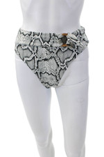 ONIA Womens Anais Snakeskin Print High Rise Belted Swim Bottoms Black Size S