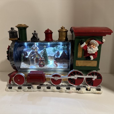 K&K Interiors 13 inch Resin LED Santa Train W/ Town Christmas Carolers Nice!