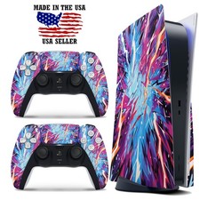 PS5 Disc Version Console  Controller Vinyl Skin Decal Wrap - 90s Lightning