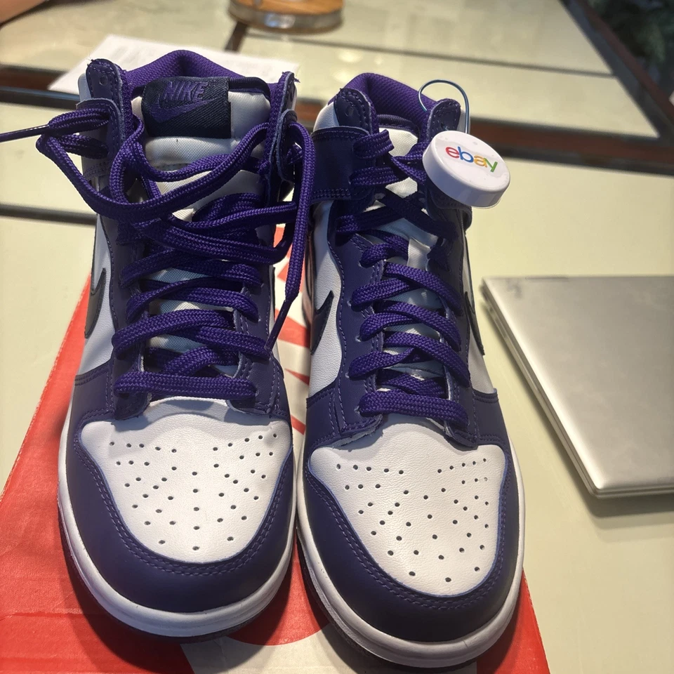 NIKE DUNK HIGH (GS) ELECTRO PURPLE-NAVY BLUE SZ 5.5Y-WOMENS SZ 7 [DH9751-100]  - Image 4 of 4