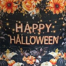 Happy Birthday Halloween Backdrop,Horror Theme Pumpkin,Ghouls,spide,Moon, 60