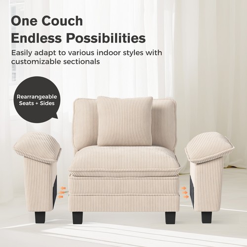 Modular Sectional Sofa Corduroy Cloud Couch with Chaise and Cushion 1/4/5/6-Seat - Picture 8 of 35