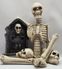 Flora Bunda Skeleton & Tombstone w/Color Changing LED Lights Ployresin FT-2638