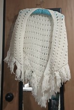 Vintage Hand Knitted Shawl W/Tassels