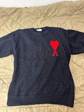 AMI Strickpullover Rundhals Logo schwarz/rot ...