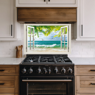 Ocean Wave Nature Landscape Backsplash - Tempered Glass Backsplash for Kitchen