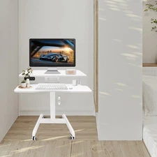 White Computer Desk Height Adjustable Rolling Electric Podium Desk For Office US