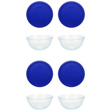 Pyrex 7403 10 Cup Sculpted Glass Mixing Bowl and 7403-PC Cadet Blue Lid (4-Pack)