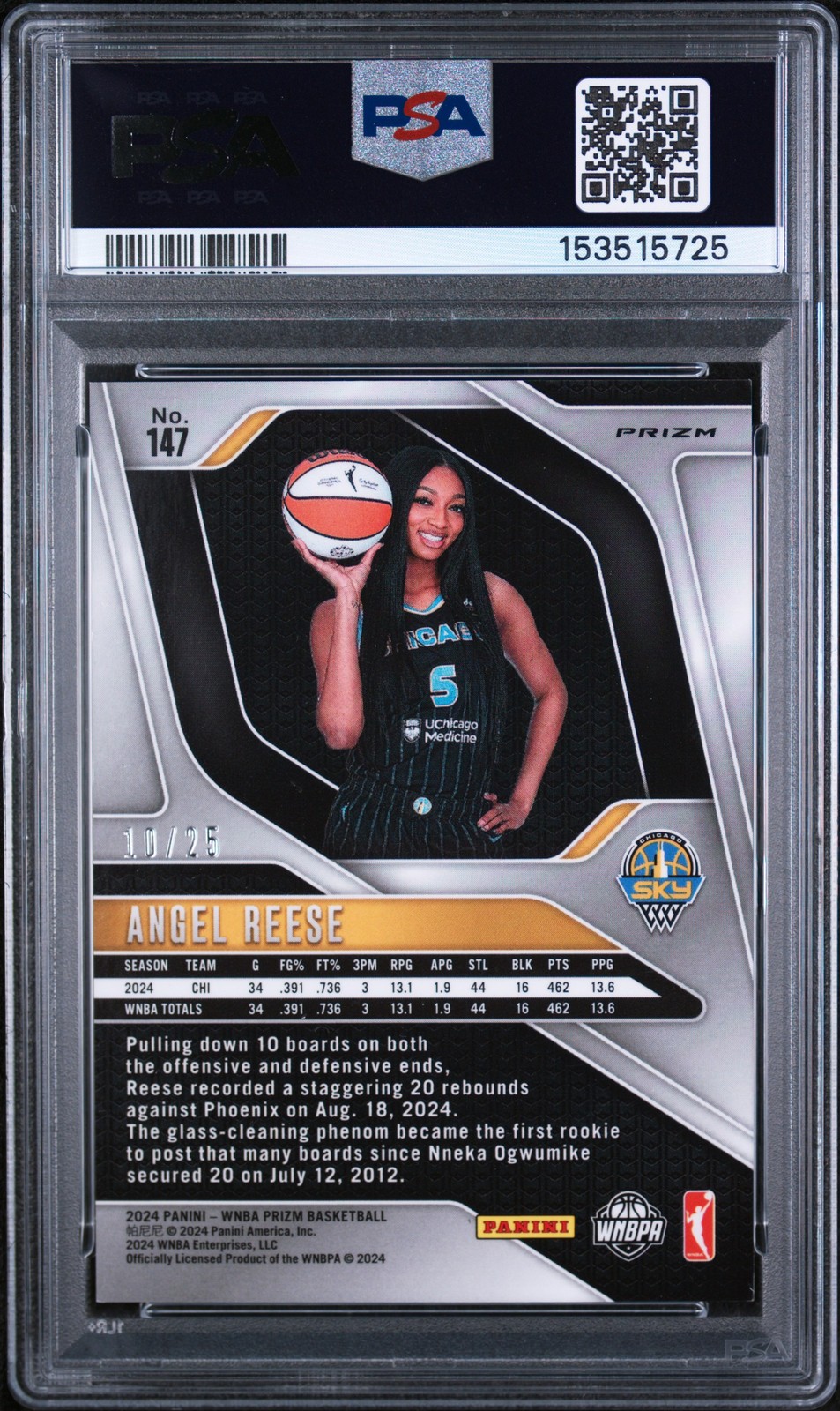 2024 PANINI PRIZM WNBA MOJO PRIZM #147 ANGEL REESE ROOKIE RC 10/25 PSA 9 view 2