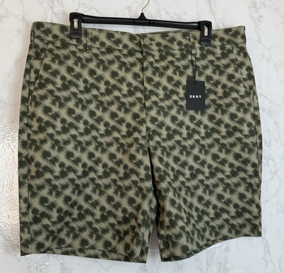 DKNY Shorts, 9'' Inseam Men's Flat Front Casual Comfort Stretch Size 42 New Green