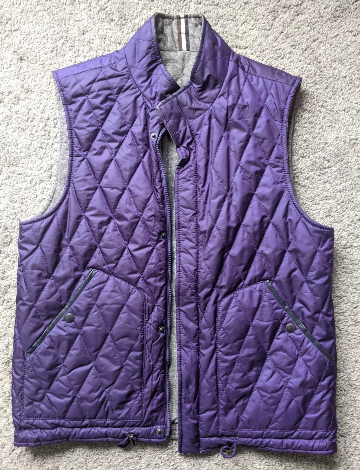 LORD TAYLOR BLACK/BROWN MENs SML QUILTED REVERSIBLE WINTER VEST PURPLE GRAY