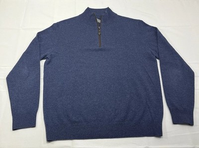 Neiman Marcus Men's XL 1/4 Zip Blue Pullover Sweater 100% Cashmere Sweater