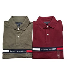 NWT Tommy Hilfiger Men's Regular Fit Embroidered Stripe Stretch Mesh Pique Polo