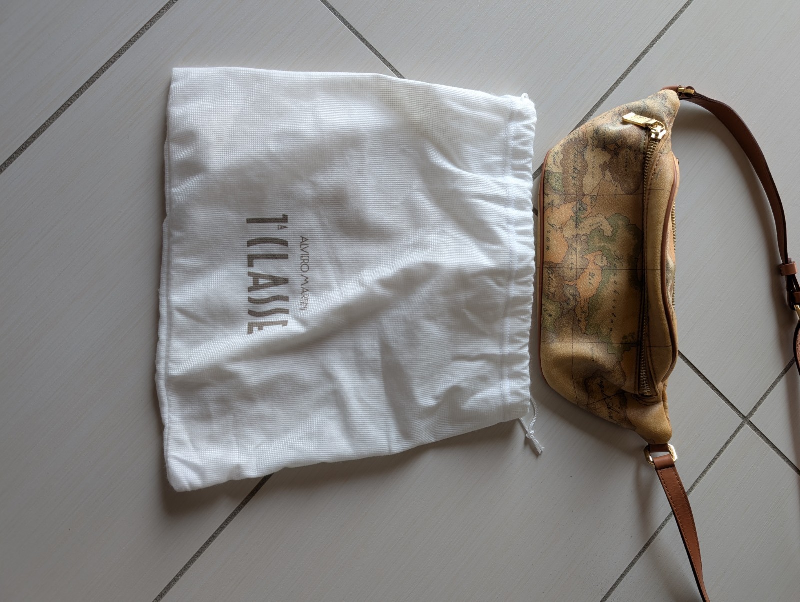 Alviero Martini 1ª Classe borsa tracolla Geo mappa pelle zip beige/marrone