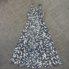 Cabi Size 4 Midi Dress Cross Open Back Crepe Stretch Adjustable Dark Gray Floral